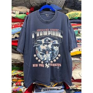 Vintage 1999 90s New York Yankees American League Champ Jeter Tshirt Blue XL